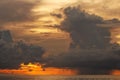 Colorful storm clouds with rain over Somosomo Strait on Taveuni Island, Fiji