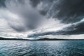 Colorful storm over Adrait Sea, beautiful clouds and stormy landscape in the summer Royalty Free Stock Photo