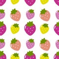 Colorful strawberries fruits cute seamless pattern background. Illustrators drawing.