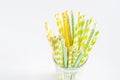 Colorful Straws Yellow and Green Straws in Glass White Background Horizontal Royalty Free Stock Photo