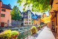 Colorful street along to Canal du Thiou in Annecy. French Alps, France Royalty Free Stock Photo