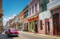 Colorful street with classic old cars in Havana Cuba Royalty Free Stock Photo