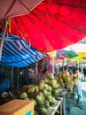 Colorful street fruit stalls in summer time