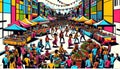 Colorful Street Market Festival with Dancing and Shopping Royalty Free Stock Photo