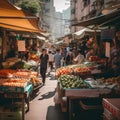 Vibrant Midday Market in Bustling City