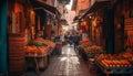 Colorful street market sells fresh Asian variety generated by AI
