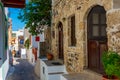 Colorful streets of Mandraki town at Greek island Nisyros