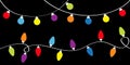 Colorful string fairy light set. Holiday festive xmas decoration. Christmas lights. Lightbulb glowing garland. Rainbow color. Flat Royalty Free Stock Photo