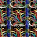 Colorful striped floral greek key 3d seamless pattern. Vector ab Royalty Free Stock Photo