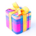 Colorful striped gift box isolated.