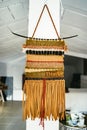 Colorful striped hand woven tapestry with fringe