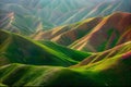 Colorful Striped Hills under Golden Sunset Light Royalty Free Stock Photo