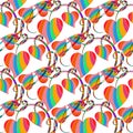 Colorful striped love hearts vector seamless pattern. White isolated background. Ornamental elegance design. Repeat backdrop. Hand Royalty Free Stock Photo