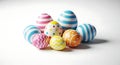 Colorful striped and patterned Easter eggs on a white background Royalty Free Stock Photo