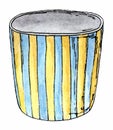 Colorful striped pot for flowers. Isolated on white background. Watercolor hand drawn sketch. Stock illustration for