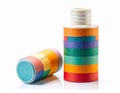 Colorful Striped Tape Decorated White Plastic Bottle and Bottle Cap Royalty Free Stock Photo