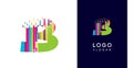Colorful stripes transitioning into pixel-like elements fat logo template, letter B, abstract equalizer logotype for