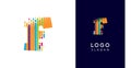 Colorful stripes transitioning into pixel-like elements fat logo template, letter F, abstract equalizer logotype for