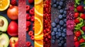 Colorful Strips of Fruits and Superfoods Top View