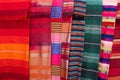 Colorful stripy bedcovers on market in Morocco