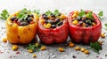 Colorful Stuffed Bell Peppers with Black Beans and Corn AI Generated