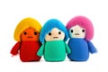 Colorful stuffed dolls isolated on white, generative ai