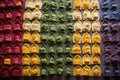 colorful stuffed ravioli arranged in rows