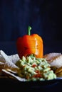 Bell Pepper Jack O Lantern With Guacamole