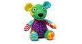 Colorful stuffed teddy bear toy with bright patchwork design Royalty Free Stock Photo