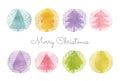 Colorful stylish Christmas card with watercolor and Japanese pattern Christmas trees