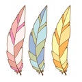 Colorful stylized feathers. Interior printable art. Minimalism feather design. Poster or temporary tattoo