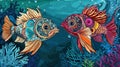 Ornamental Fish Art, Colorful Sea Life, Aquatic Ornament Royalty Free Stock Photo