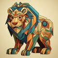 Colorful Stylized Lion In Polygonal Design Carved Animal Figures, Steampunk Creatures, Ndebele Art