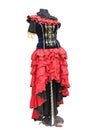 Colorful stylized spanish medieval costume clothes on mannequin