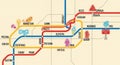 Colorful Subway Map Illustration with Whimsical Icons and Playful Design Elements Royalty Free Stock Photo