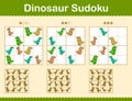 Colorful sudoku puzzles with cartoon dinosaurs