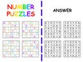 Colorful sudoku 6 by 6 set for kids with answer vector illustration Royalty Free Stock Photo