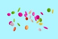 Colorful Sugar Candies, 3d Rainbow Candy Beans Isolated On Blue Background, 3d illustration Royalty Free Stock Photo