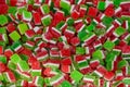 Colorful sugar coated jelly sweets, red white and green colors Royalty Free Stock Photo