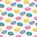 Colorful sugar donuts with icing on a white background. Vector seamless pattern in flat style Royalty Free Stock Photo