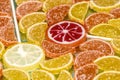 Colorful sugary marmalade like lemon and orange slices with handmade lollipop candies. Dolce vita Royalty Free Stock Photo