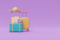 colorful suitcase with airplane, Tourism and travel ,3d rendering Royalty Free Stock Photo