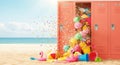 Colorful Summer Beach Toys Spilling from Locker Royalty Free Stock Photo