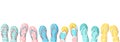 Colorful summer flip flops border. Flip flops set isolated on white background Royalty Free Stock Photo