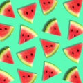 Watermelon slice summer fruit pattern on a teal green background