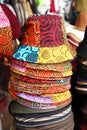 Colorful summer hats on a street market. Royalty Free Stock Photo