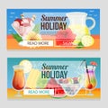 Colorful summer holiday banner with refreshment drink