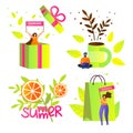 Colorful Summer Icons with Typography, Clip Art Royalty Free Stock Photo