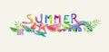 Colorful Summer Label in Watercolor created by Hand Drawn, Beach