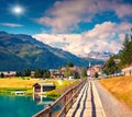 Colorful summer morning in the Silvaplana village in the Swiss A